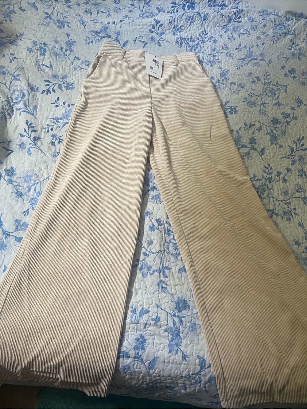 Wide-Leg Corduroy Pants in Beige